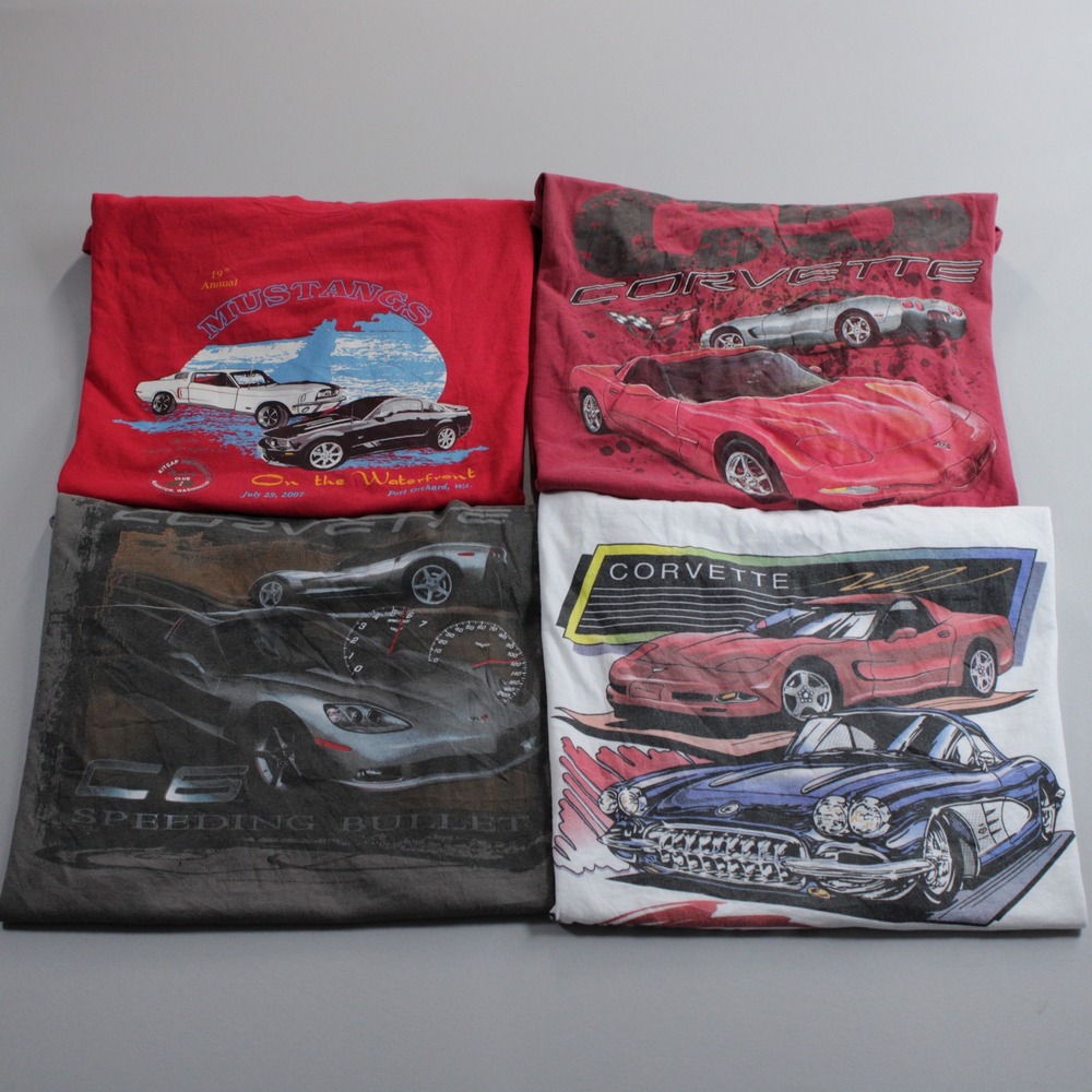 Lot of 4 Corvette C5 C6 & Ford Mustang Graphic T-Shirts Mens XL Car Enthusiast